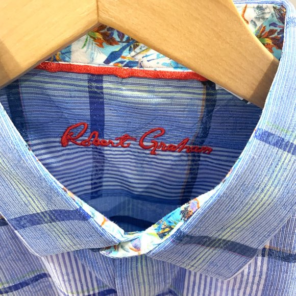 Robert Graham Blue Checkered Men's Button Down shirt Large with flip cuff - Picture 2 of 7